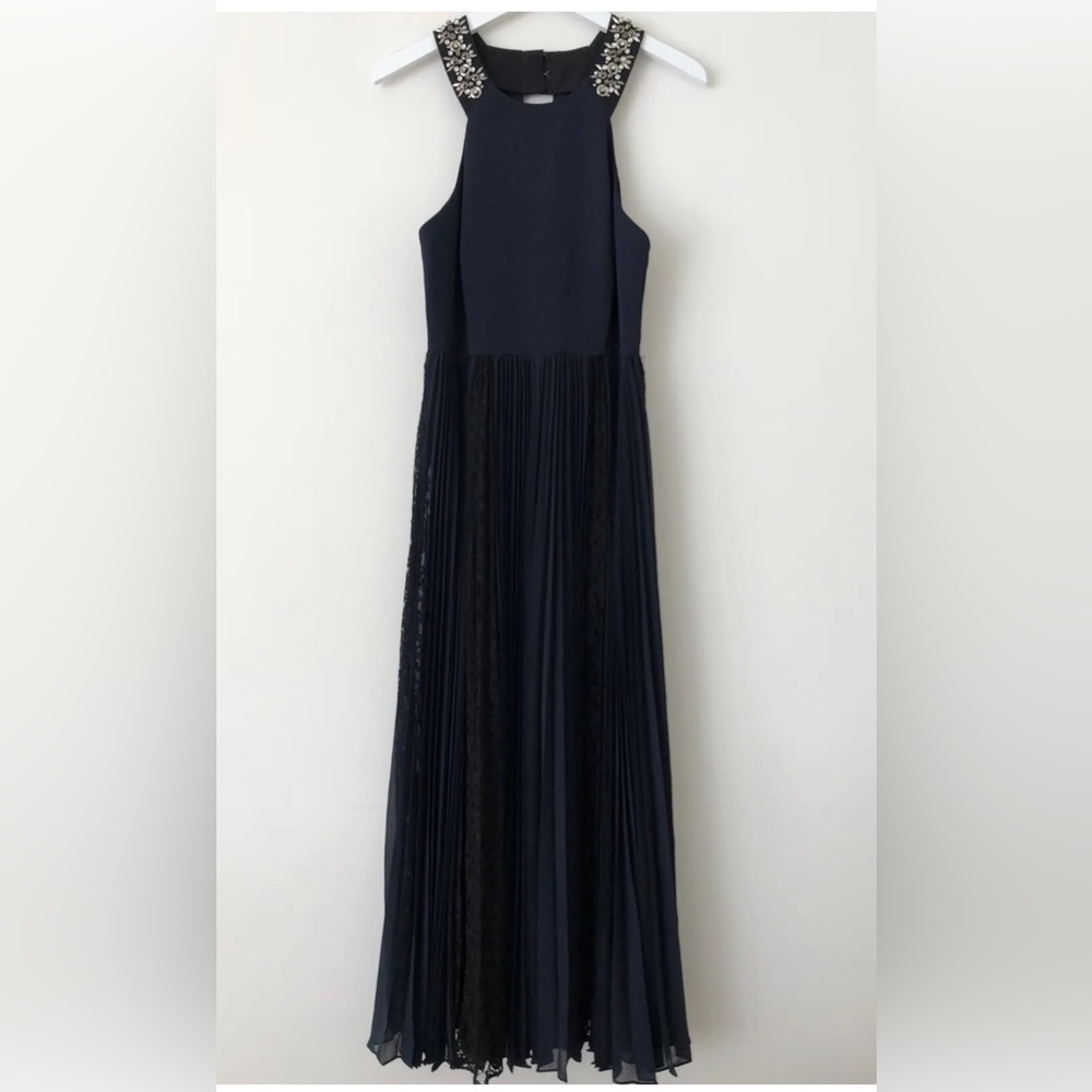 REBECCA TAYLOR Sleeveless Deco Pleated Dress with Lace Inserts and Rhinestones - Picture 4 of 10